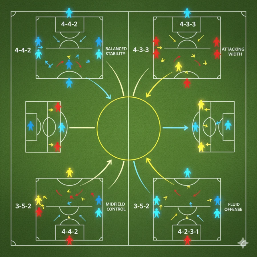 足球阵型大全:442、433、352……每种阵型都适合什么风格? 足球阵型大全:442、433、352……每种阵型都适合什么风格?